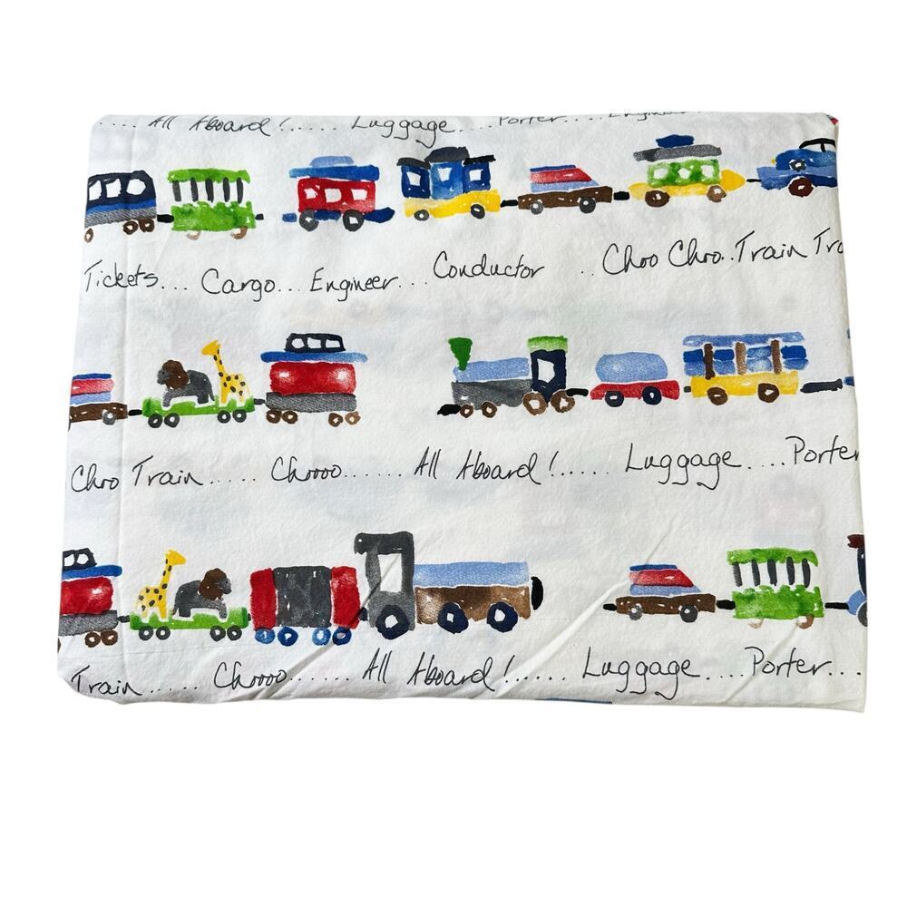 Pottery Barn Kids Ryder Trains Flat Sheet Organic Cotton Twin
